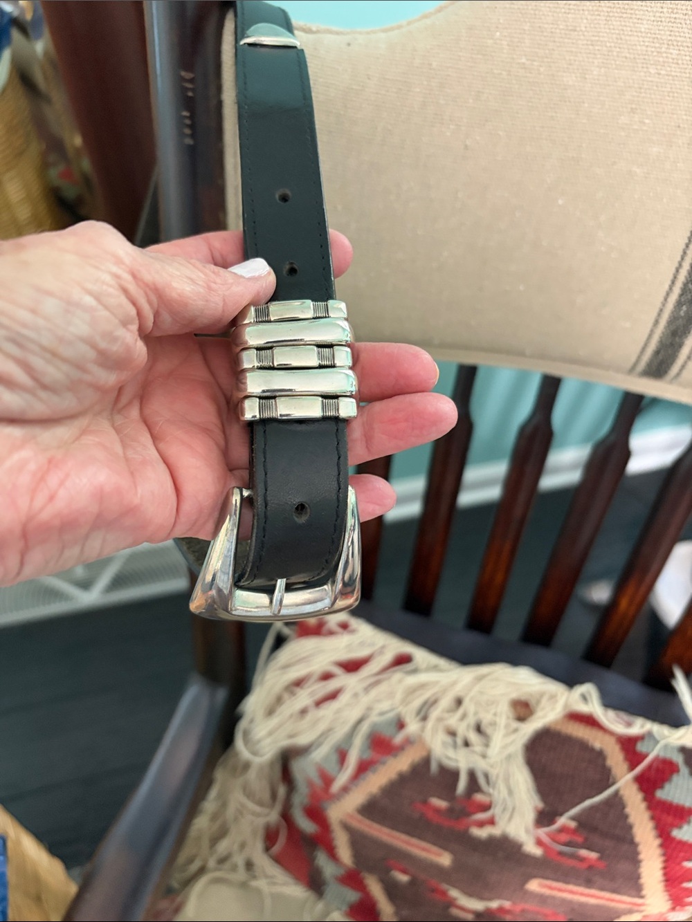 Ladies black leather belt with ornate western buckle ranger set
